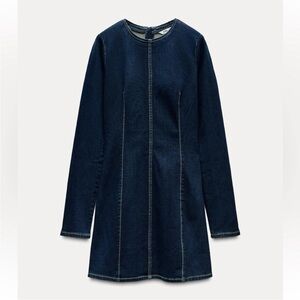 ZARA Dark Wash Denim Long Sleeve Sheath Dress Mini XS